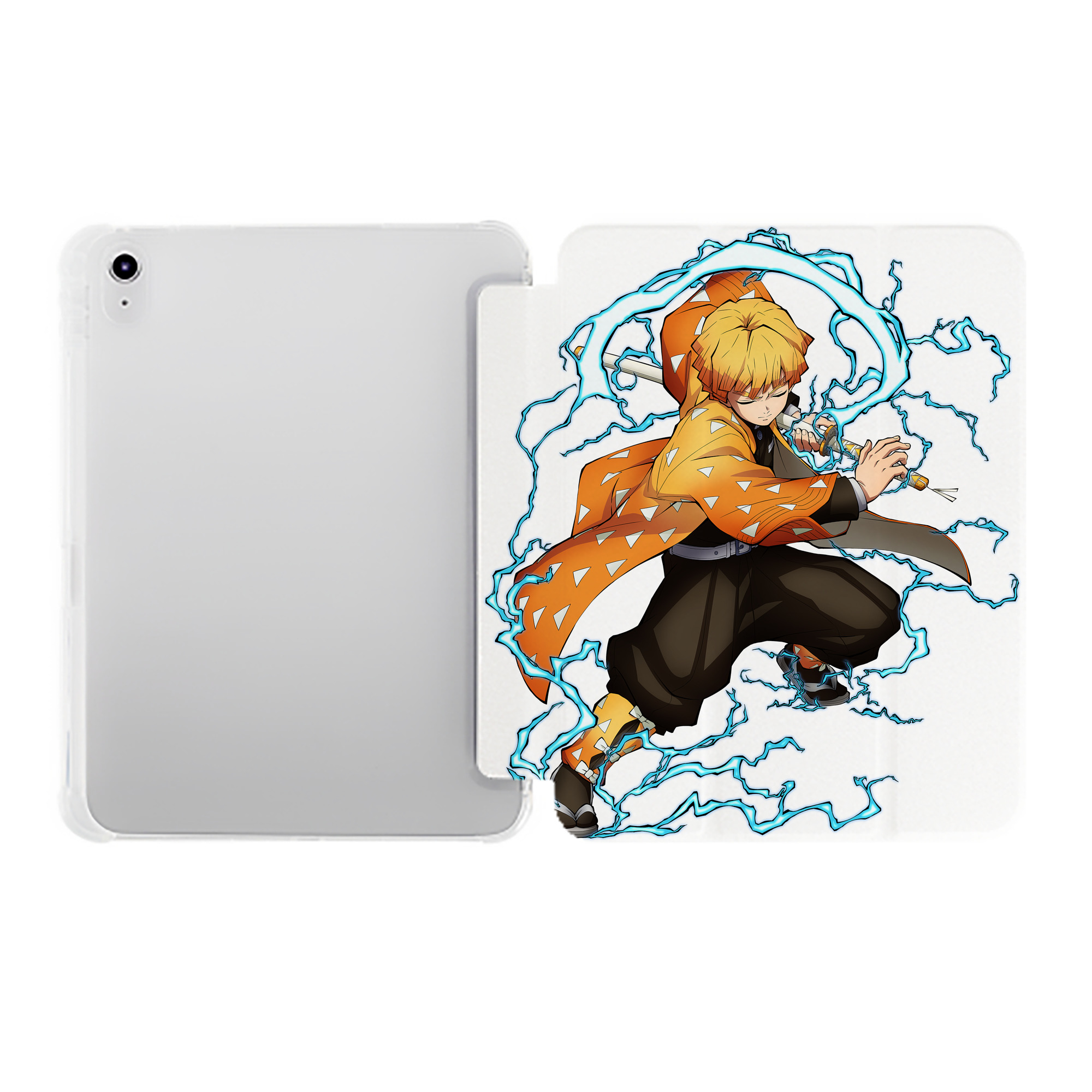 （画像用） 鬼滅の刃（きめつのやいば）我妻 善逸／あがつま ぜんいつ Agatsuma Zenitsu IPad ケース ペン収納付き 三つ折りスタンド PUレザー×シリコン 対応機種9.5/10.5/10.9インチ